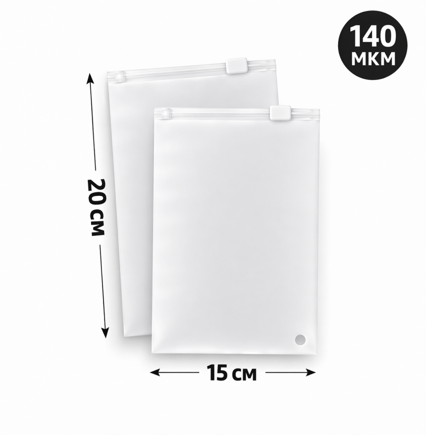 Пакеты Zip-lock с бегунком 15*20 см., 70мкм, прозрачно матовый фото 1