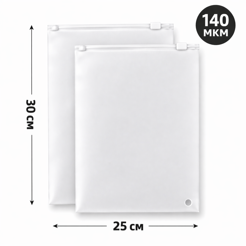 Пакеты Zip-lock с бегунком 25*30 см., 70мкм, прозрачно матовый фото 1